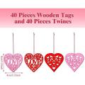 40 Pieces Valentine's Day Wooden Heart Ornaments