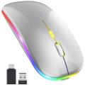 Led Wireless Mouse,with Usb & Type-c Receiver, for Laptop(silver)
