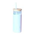 Straw Cup with Bamboo Cover High Borosilicate Glass Cup Blue