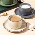 Coffee Cup and Saucer Set Nordic Ceramic Cup with Spoon(khaki)