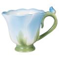 3d Rose Shape Flower Ceramic Coffee Tea Cup and Saucer Spoon -blue