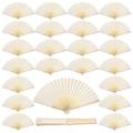 60 Pcs White Hand Fan Bamboo Folding Fan for Bridal Dancing Party