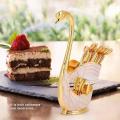 Metal Flatware Swan Base Holder with 6pcs Dessert Spoon Gold
