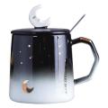 Moon and Star Coffee/tea Mug with Lid, Blue Gradient Ombre 12 Oz Cup