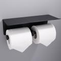 Black Stainless Steel Toilet Double Roll Tissue Holder, with 2 Hooks