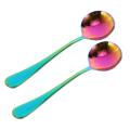 Rainbow Soup Spoons, Stainless Steel Round Spoons, Set Of 6