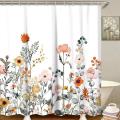 Floral Shower Curtain with 12 Hooks Watercolor Botanical Bath Curtain