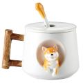 Cartoon Ceramic Mug Trend Mug Coffee Cup with Lid Spoon White
