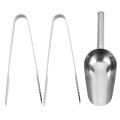 Ice Scoop and Ice Tongs (3 Pack), Stainless Steel Tongs and Scoop