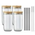 Glass Cups Set - 24oz Mason Jar Drinking Glasses W Bamboo Lids