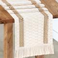 Macrame Table Runner, with Tassels, Hand Woven Cotton 12 X72inch