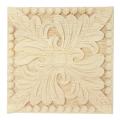 Natural Wood Appliques Square Flower Carving Decals 8x8cm