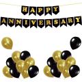 Happy Anniversary Banner with Gold Print Party Decor Display -black