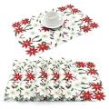 Embroidered Christmas Placemats, Red Poinsettia ,11x17 Inch,4 Pcs