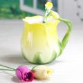 Ceramic Rose Flower Shape Teacups Breakfast Cups with Spoon-yellow