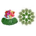 60 Pcs 8 Inch Tropical Palm Monstera Leaves and Hibiscus Flowers