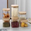 3pcs Square Glass Sealed Jar Food Dry Fruit Storage Box Tea B