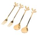 Tableware Gold Leaf Coffee Spoon Fork,24 Pack(12 Spoons 12 Forks)