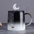 Moon and Star Coffee/tea Mug with Lid, Blue Gradient Ombre 12 Oz Cup