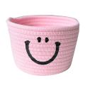 Smile Small Woven Cotton Rope Storage Baskets, Pink