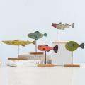 Nautical Theme Wooden Seafish with Stand Base Animal Table Decor-e