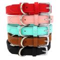 Pu Small Dogs Collars Adjustable Zinc Alloy Solid Color Puppy Pets B