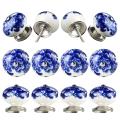 12pcs Handmade Ceramic Door Knobs for Cupboards Cabinet Blue On White