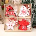 12pcs Wooden Pendants Xmas Tree Snowflake Deer Bell Five-pointed Star