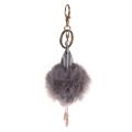 Pompom Fluffy Owl Keychain Faux Rabbit Fur Ball Women Light Grey