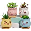 4pc Succulent Plant Pot,ceramic Cactus Plant Pot Flower Pot with Tray