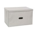 Large Capacity Cotton Linen Folding Storage Box with Lid Light Grey