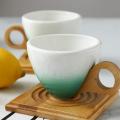 European Gradient Color Ceramic Coffee Cup Set Gift with Handle Green