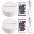2 Pack 3d Led Light Lamp Base + Remote Control + Usb Cable, White