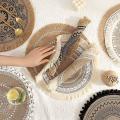 6 Pack Woven Placemats Washable Round 38 Cm Boho Cotton Placemats