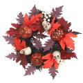 35cm Halloween Maple Leaf Garland Door Hanging Wreath with Skull