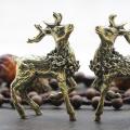 2pc Bronze Deer Statue Mini Bronze Statue Miniature Accessories