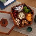 1pcs Chinese Style Multi-grid Dried Fruit Tray Solid Wooden Snack