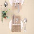 20 Pcs Wedding Table Silverware Holder Burlap Cutlery Fork Pockets