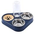 Pet Bowl Auto Feeder with Water Fountain Raised Stand Dish Bowls B