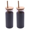 17oz Glass Tumbler Portable Water Bottle Straw Silicone Lid-grey