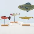 Nautical Theme Wooden Seafish with Stand Base Animal Table Decor-a