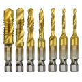 7pcs Hex Shank Titanium Combination Drill and Tap Set Metric Thread