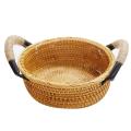 Rattan Round Basket Tray with Handle,for Breakfast Drink Snack Tea A