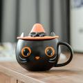 Cute Cat Cup with Lid Spoon Couple Gift Mug
