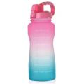 Water Bottle with Time Marker, 68 Oz Extra Large -pink Green