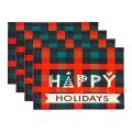 Christmas Placemats Set Of 4, with Plaid Printed, Washable Mats, B