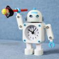 Metal Child Boy Learning Cartoon Robot Mute Small Alarm Clock White