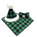 Christmas Dog Bandana Hat Bow Tie Set,plaid Pet Scarf (green)