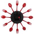 Noiseless Stainless Steel Knife and Fork Spoon Wall Clock Decor Red