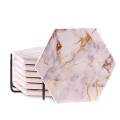 6pcs Coasters for Drinks Absorbent with Marble Ceramic Coaster Set